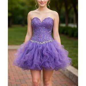 Sherri Hill Purple‎ Sequin Tulle Short Prom Formal Homecoming Mini Dress - 2